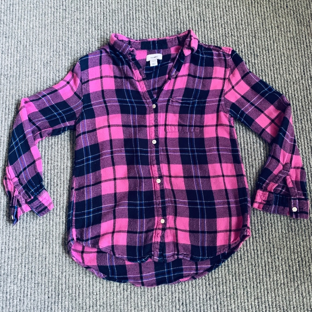 Flannel Button Down - Pink and Blue